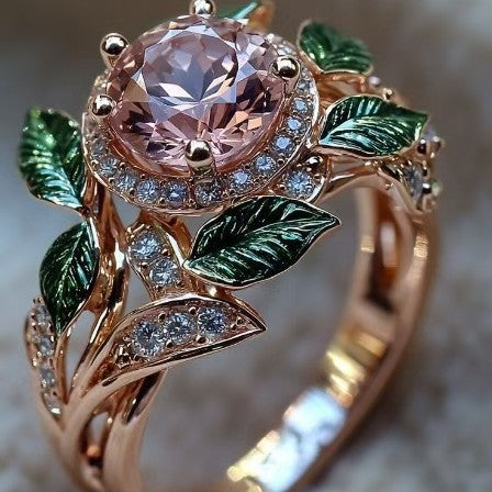 Bright Pink Zircon Women's Exquisite Hot Glue Flowers Ring