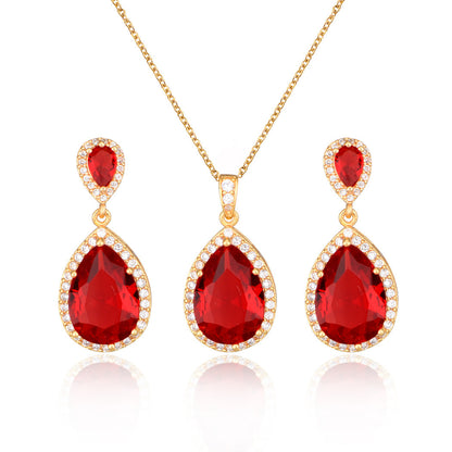 Bridal Jewelry Set Zircon Water Drop Necklace Earrings Gold