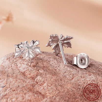 Original Romantic Maple Leaf Argent Pur Ear Studs Earrings