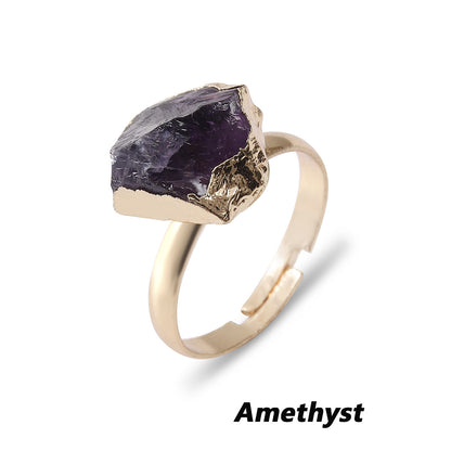 Natural Crystal Ring Rough Stone Gold-plated Open