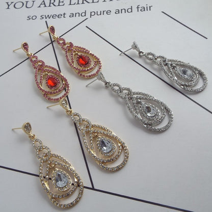 Qifu European And American Exaggerated Long Geometric Circle Jeweled Earrings