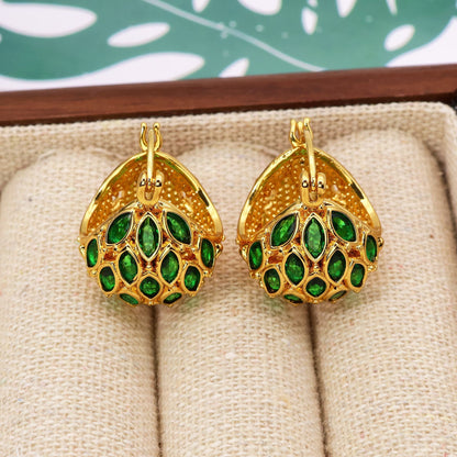Vintage Earrings Green Zircon Cabas High-grade Fashion Simple