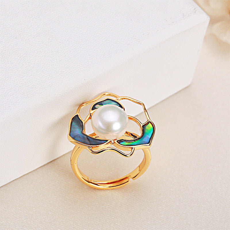 Pearl Camellia Ring Women's Light Luxury Design