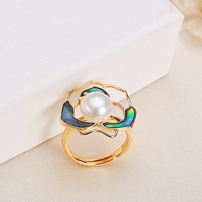 Pearl Camellia Ring Women's Light Luxury Design