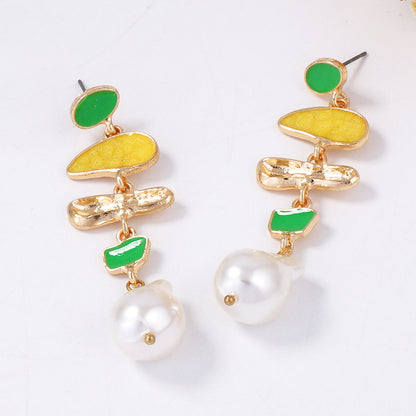 Geometric Inlaid Pearl All-match Girly Style Trendy Trendy Earrings