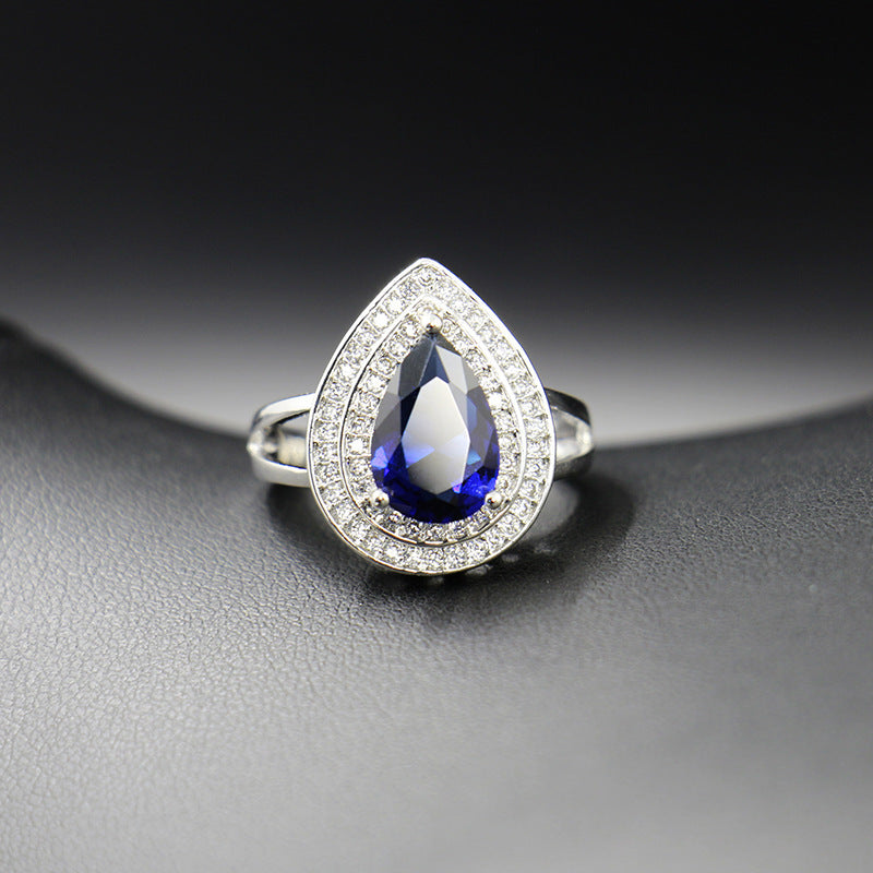 Jewelry Four-piece Set Rings Pendants Earrings Drop-shaped Gem
