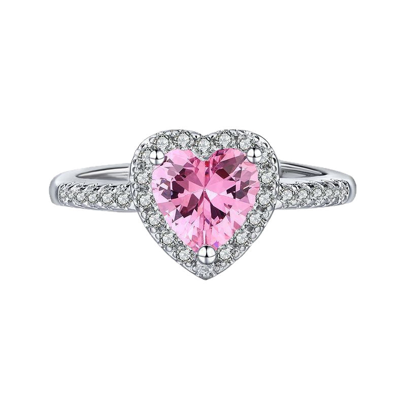 Women's Engagement Pink Diamond Alloy Inlaid Loving Heart Zircon Ring
