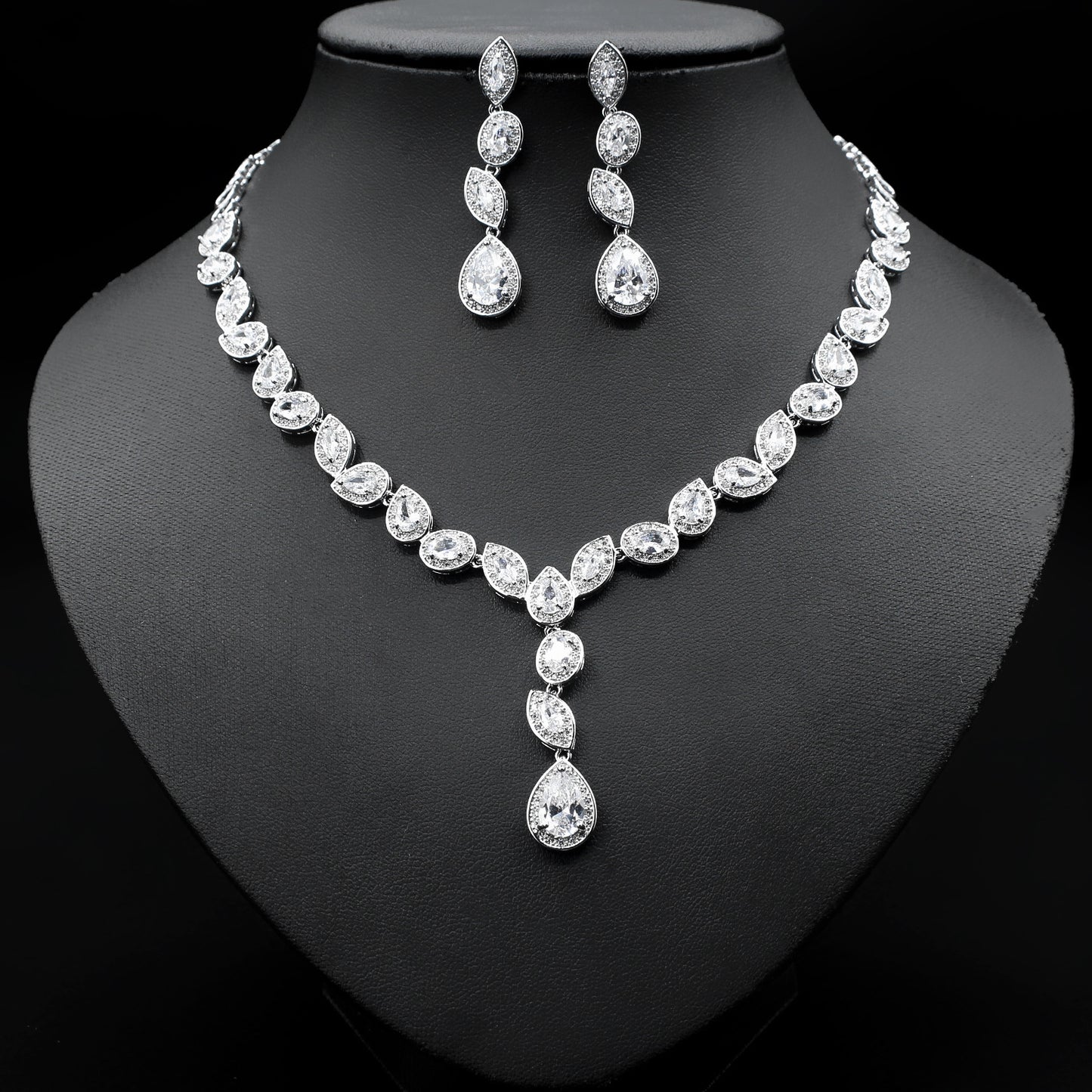 Wedding Jewelry Set 3 Piece Zircon Necklace Earrings