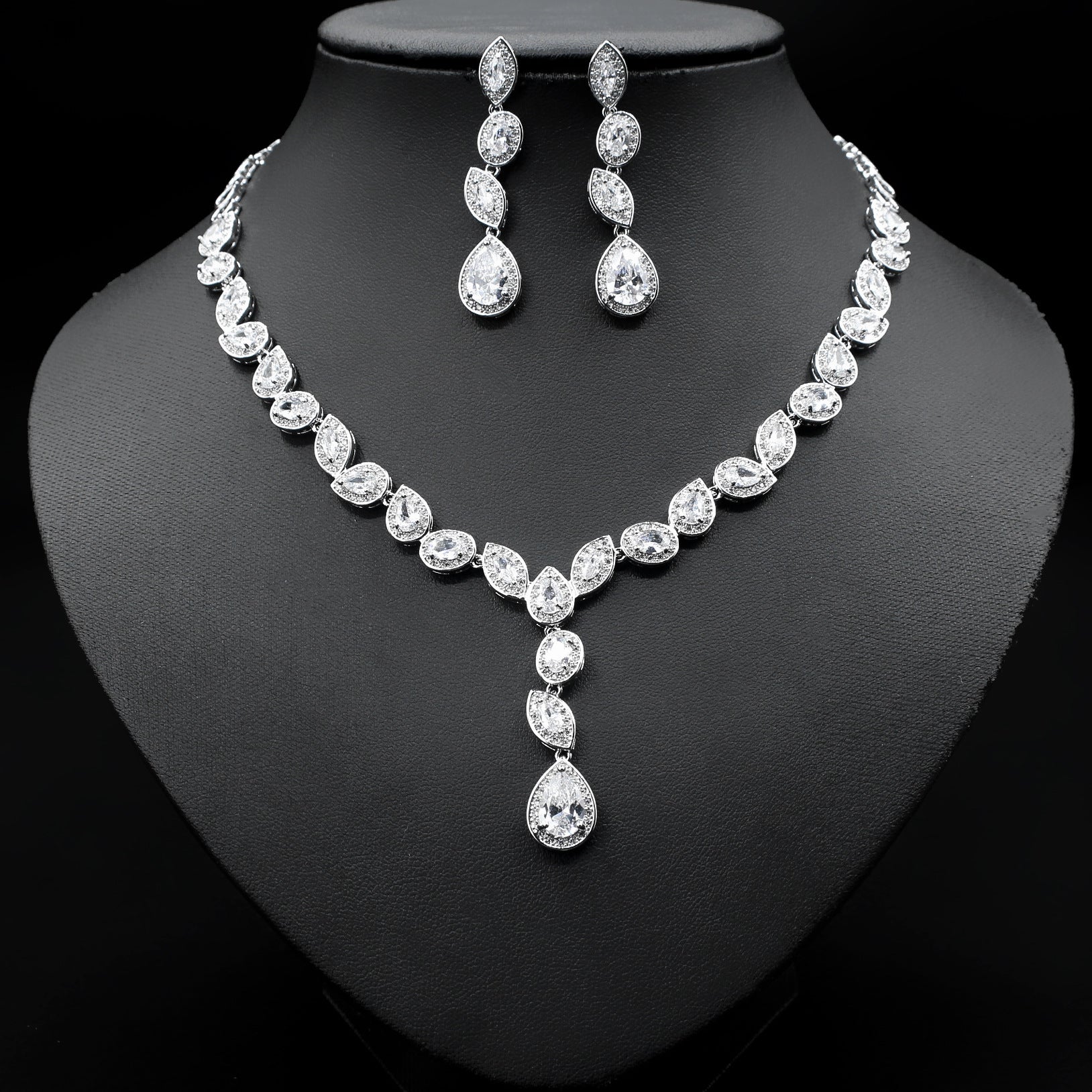 Wedding Jewelry Set 3 Piece Zircon Necklace Earrings