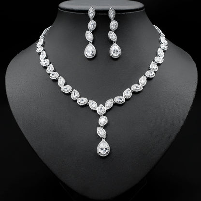 Wedding Jewelry Set 3 Piece Zircon Necklace Earrings