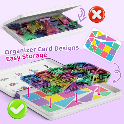 Louisiana Mart Mini Magnetic Tiles 40 PCS with Iron Storage Box – Montessori STEM Building Toy for Kids Ages 3–8, Travel-Friendly